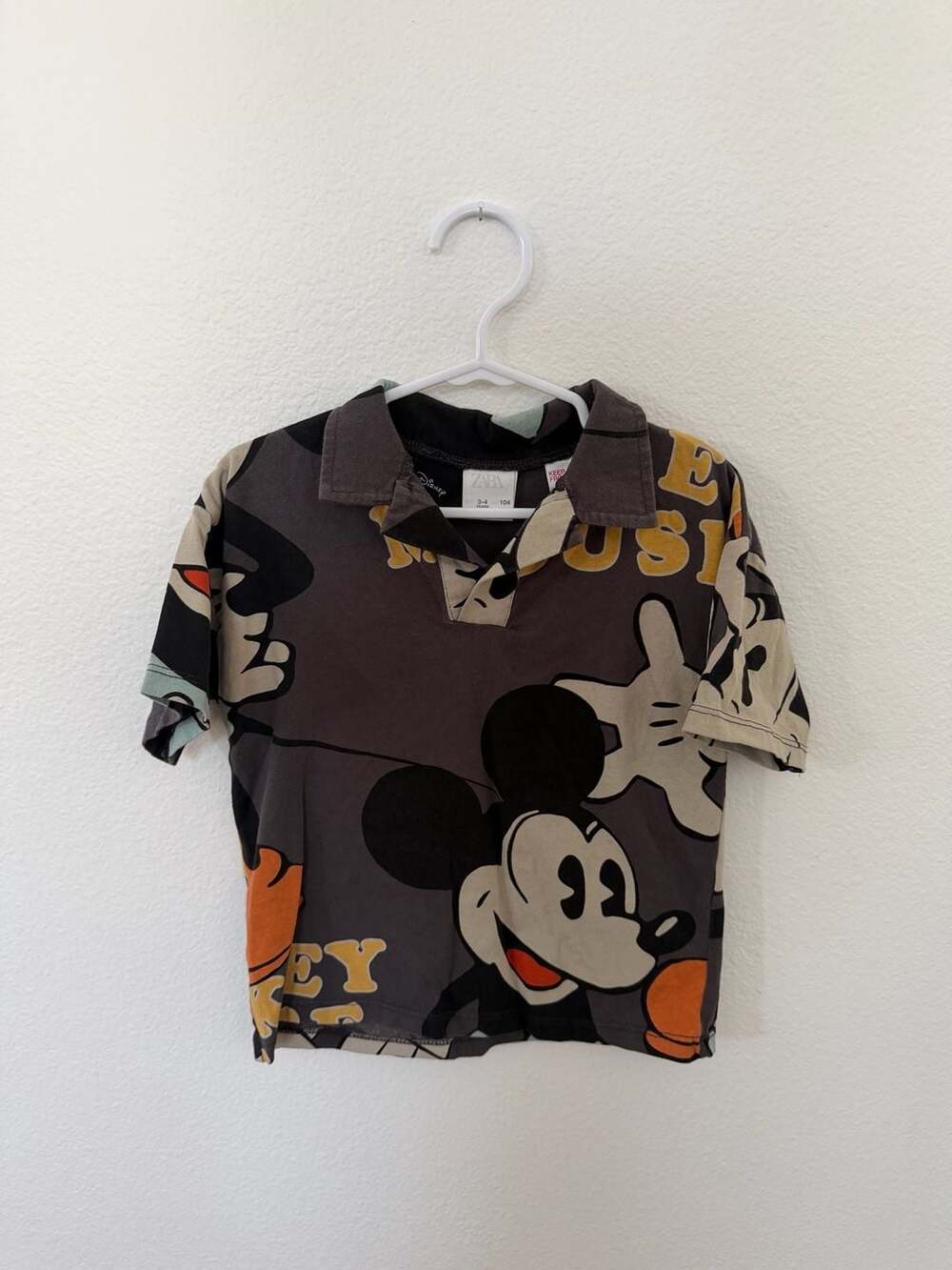 Zara Disney Mickey Mouse All-Over Print Polo Shirt, Size 3-4 Years